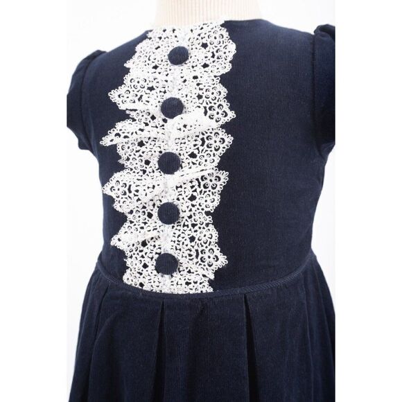 Bailey Boys Classics Girls Corduroy Dress Sz 4 Navy Blue White Lace - Picture 4 of 5